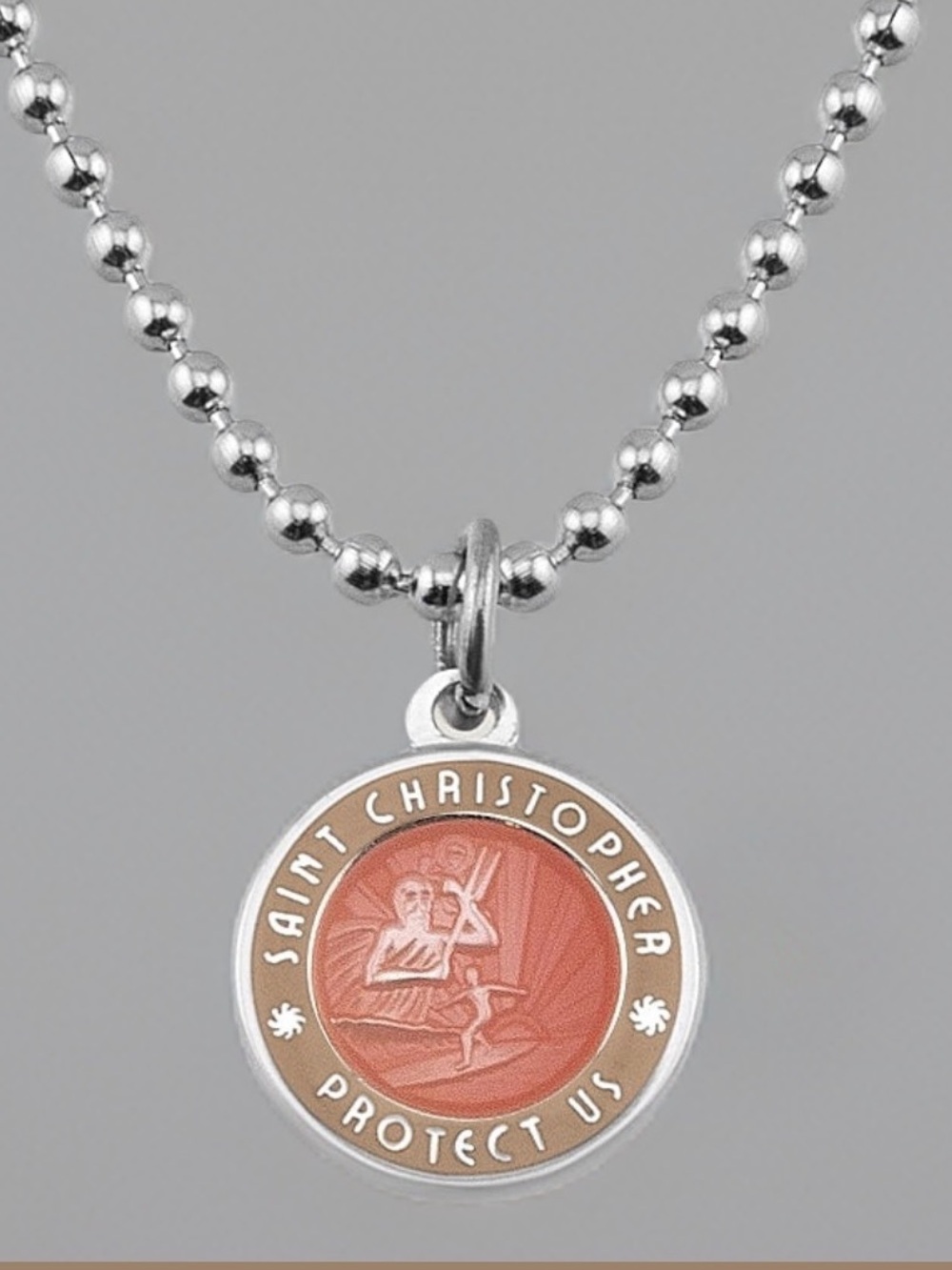 Saint Christopher Pendant Necklace Surf Friendship Good luck Medium Melon Blush